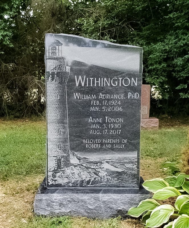Withington Black Headstone with Lighthouse Etching