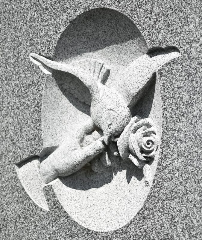 Burk Hand Rose and Dove Sculpture